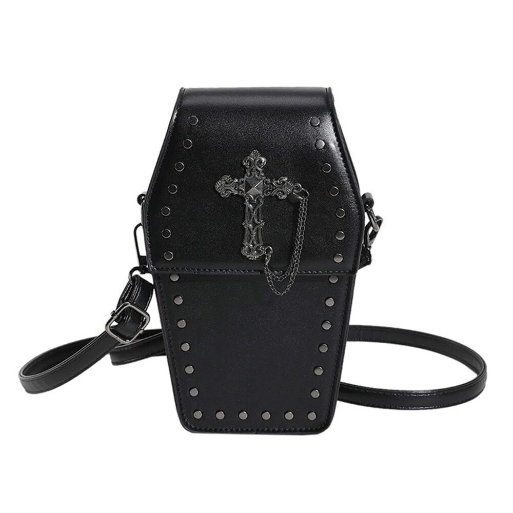 6893 Goth Purse Coffin Black Cross Halloween Purses Clutch Shoulder Bag